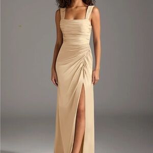 Azazie Jesaphine Champagne Sheath Bow Stretch Satin Dress